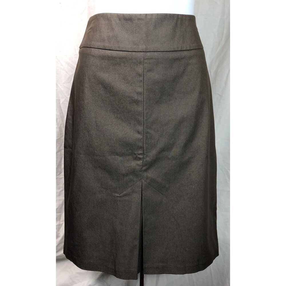 NY & Co Straight Skirt 2 Dk Taupe Knee Length Panel Pleats Slit 28”W Career Work